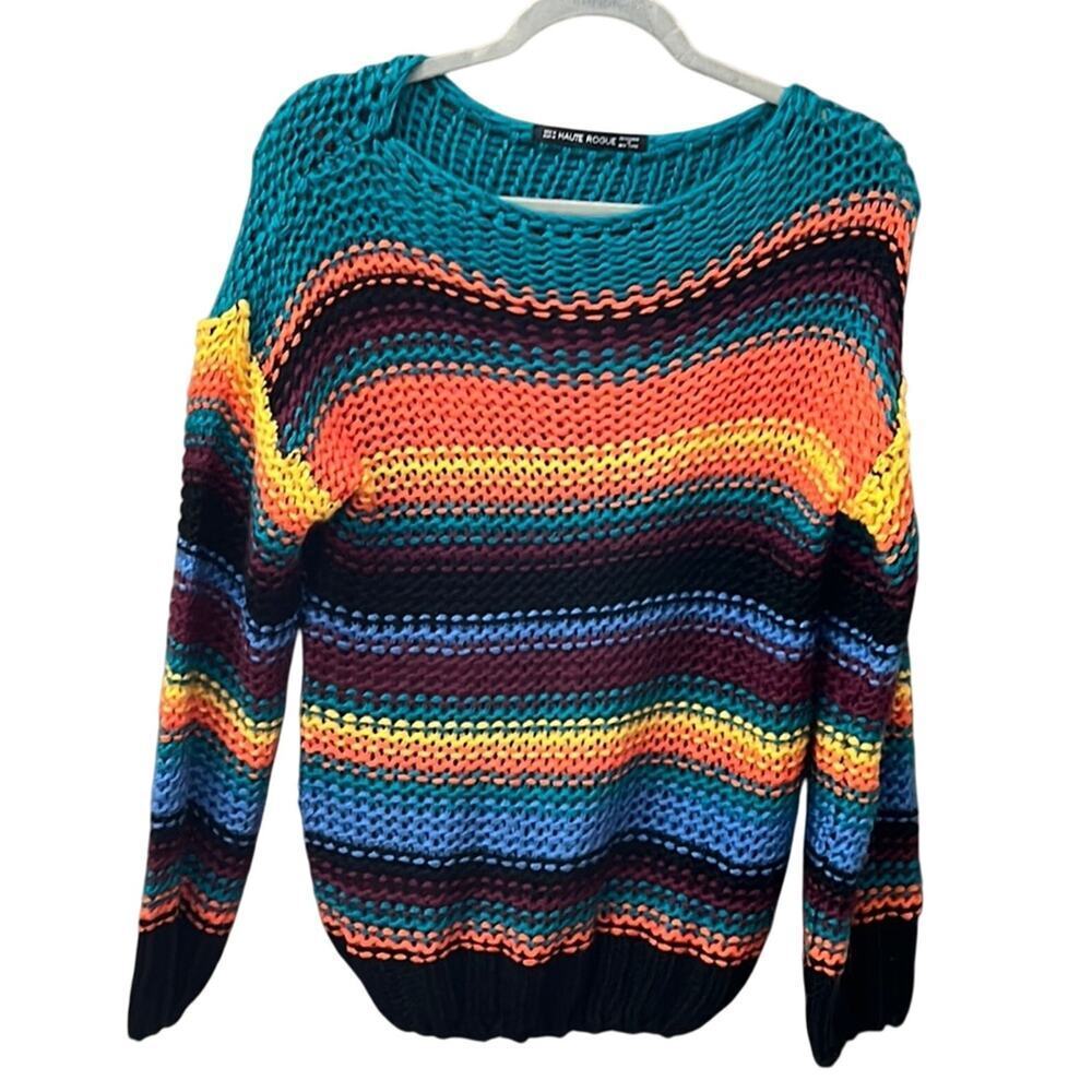 HAUTE ROGUE Designed in New York Colorful Fall Striped Sweater-Size Medium